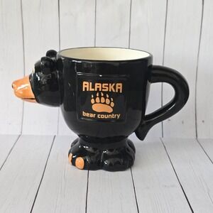 Arctic Circle Alaska Bear Country Coffee Mug‎ 3D Sculpted Black Ceramic Footed